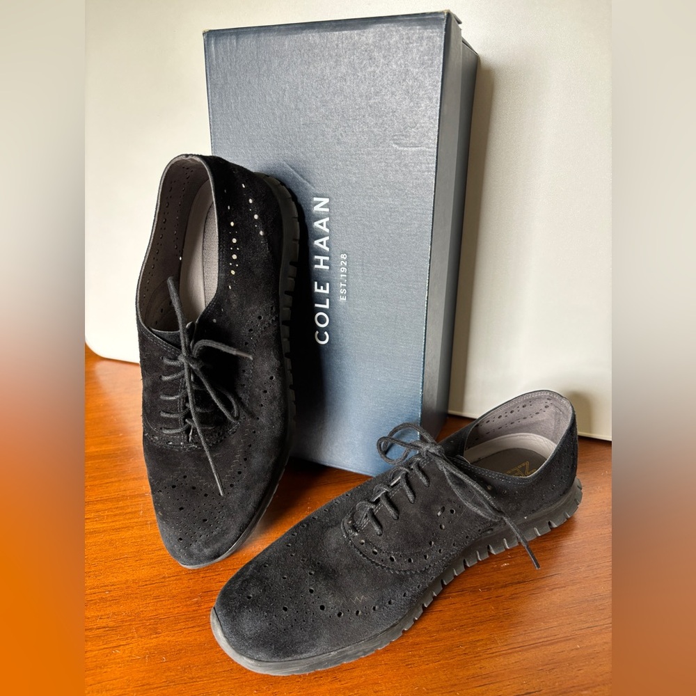 Cole Haan Zerogrand Wing Oxford, Black Suede, Size 10B